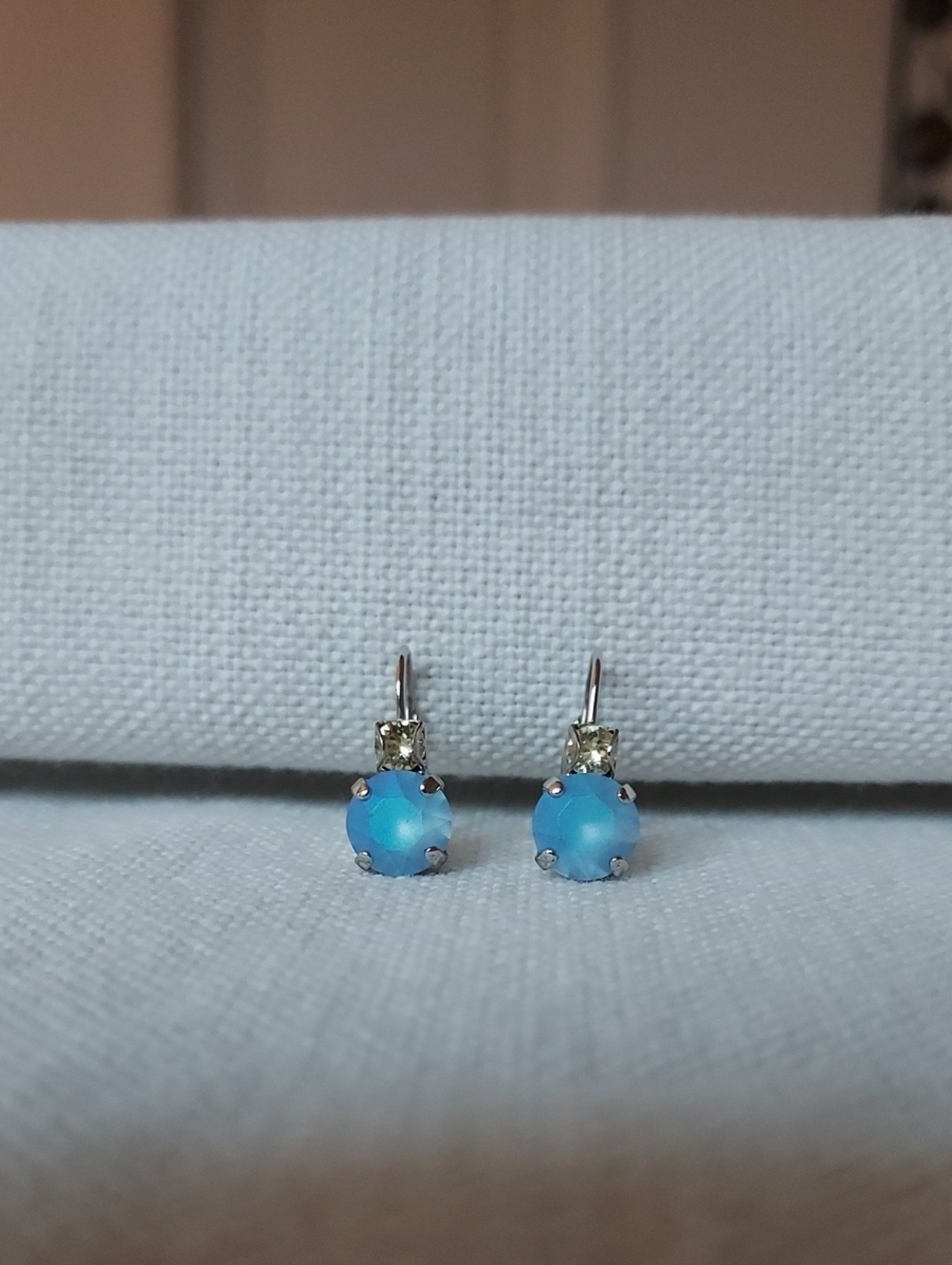 Sorrelli Blue Round Glass Drop Earrings with Clear Accent
